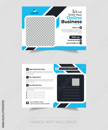 Blue and black business unique postcard design