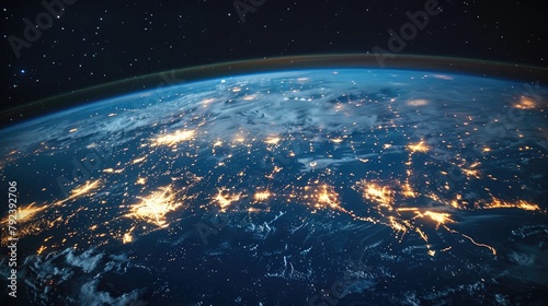 Like constellations in the night sky, digital networks form patterns of connectivity that span the globe, illuminating the Earth with the light of technology. stock image