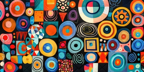 abstract pattern,a whimsical stock illustration of an abstract geometric pattern background, with playful shapes and cheerful colors that evoke a sense of childlike wonder and imagination