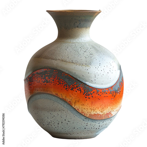 Front view of earthen avant-garde inspired vase isolated on a white transparent background photo