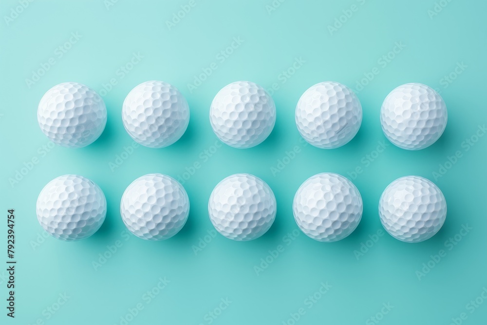 Minimalist design with white golf ball on blue pastel backdrop Minimalist design with white golf ball on blue pastel backdrop