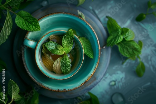 Mint tea with herbs in a cup photo