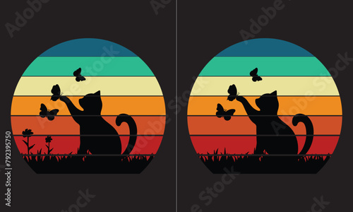 Cat Butterfly Retro T-shirt Design