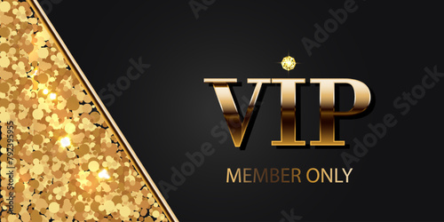 VIP card. Glitter effect on a dark background. Luxurious design
