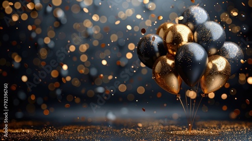 gold black balloon confetti background for graduation birthday happy new year opening sale concept usable for banner poster brochure ad invitation flyer template illustration photo