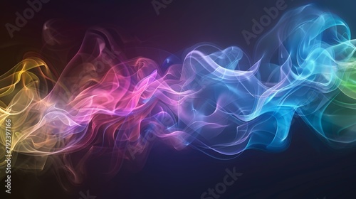 Abstract background of swirling rainbow-colored smoke against a dark backdrop, creating a sense of mystery