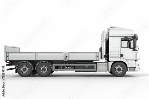 New white cargo truck on white background with copy space
