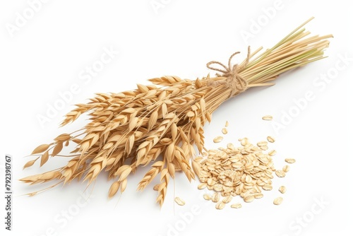 Oat plant and oatmeal separated on white background photo
