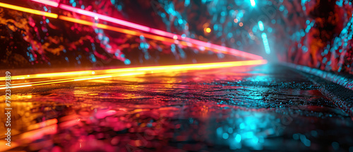 A neon colored road with a bright yellow line