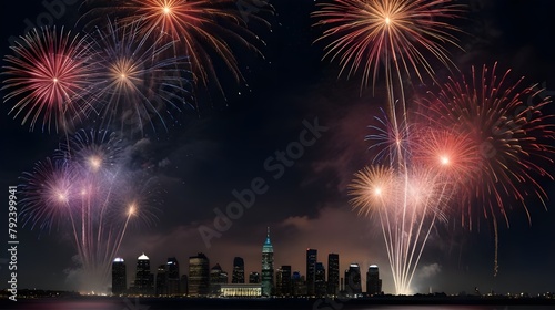 New year  fireworks background .Happy new year 2025. Happy new year celebration. fire works in the sky and glowing ball welcoming 2025 © R T stock 0901