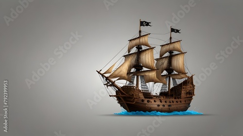 Sailing old pirate ship made with wood isolated on transparent.generative.ai
