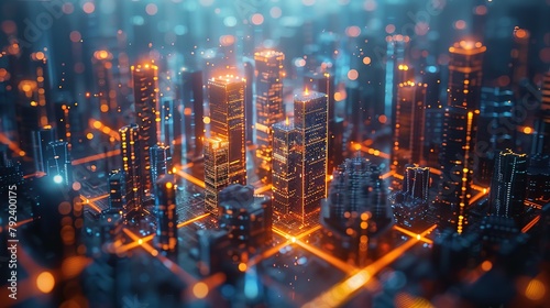 Wallpaper Mural Abstract Cityscape: Digital Twin of Urban Center Illuminated in Blue Torontodigital.ca