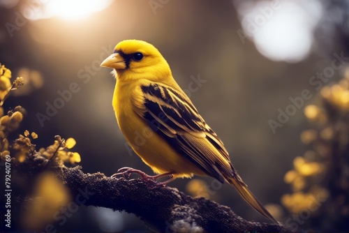 'canary animal bird tree branch children gift home isolated perch pet present pretty sing store tweet warble trill yellow cage' photo