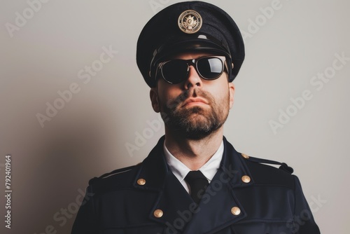 Pilot impersonator on white backdrop photo