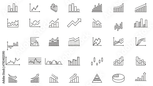 growth bar chart line icon set vector design in trendy style and editable stroke