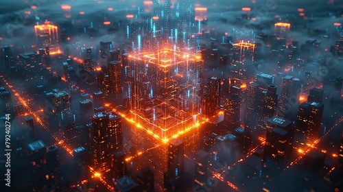 Cityscape Cubed: Glowing Urban Abstract - Digital Twin