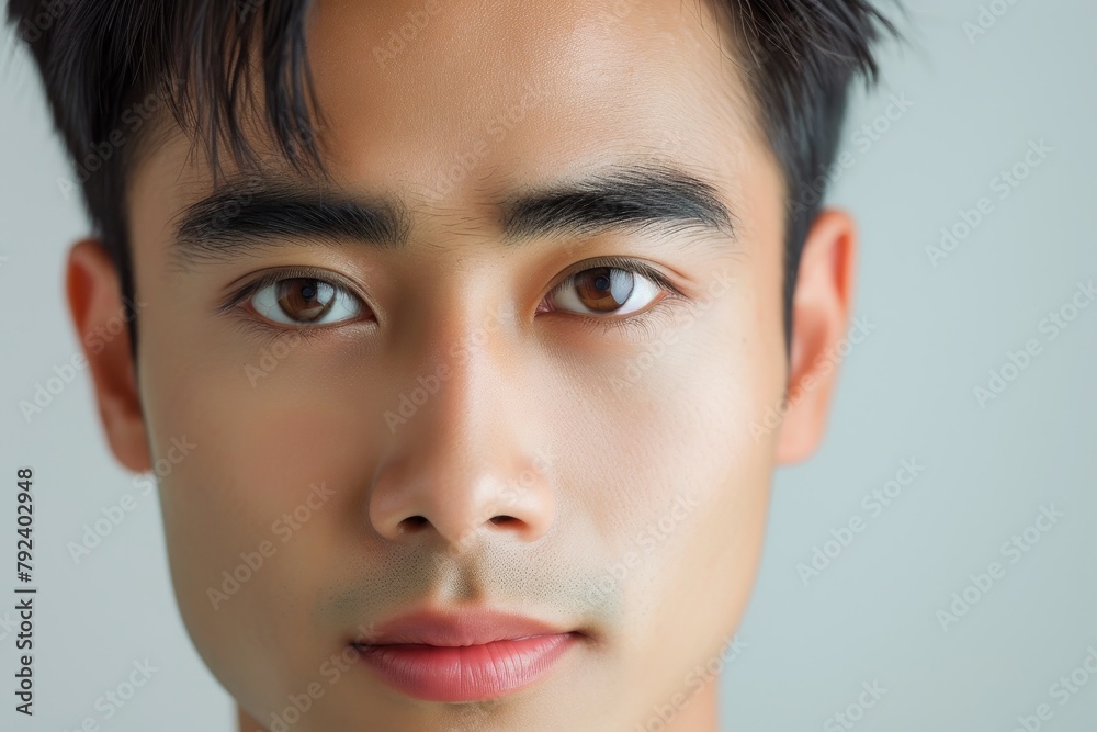 Portrait of a young man from Asia showcasing the concept of male beauty and cosmetic products Portrait of a young man from Asia showcasing the concept of male beauty and cosmetic products