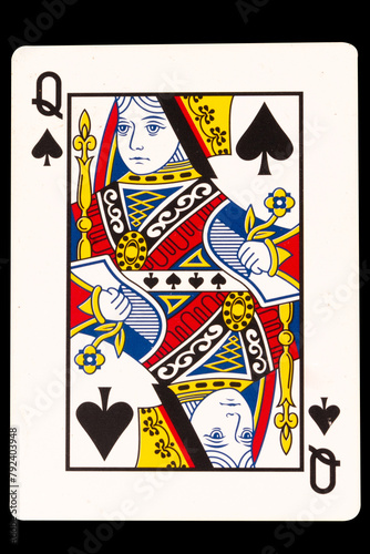 card gambling Q queen spade isolated on white background photo