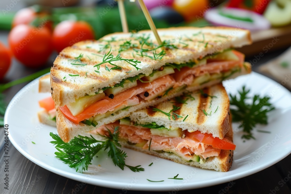 Salmon and vegetable sandwich