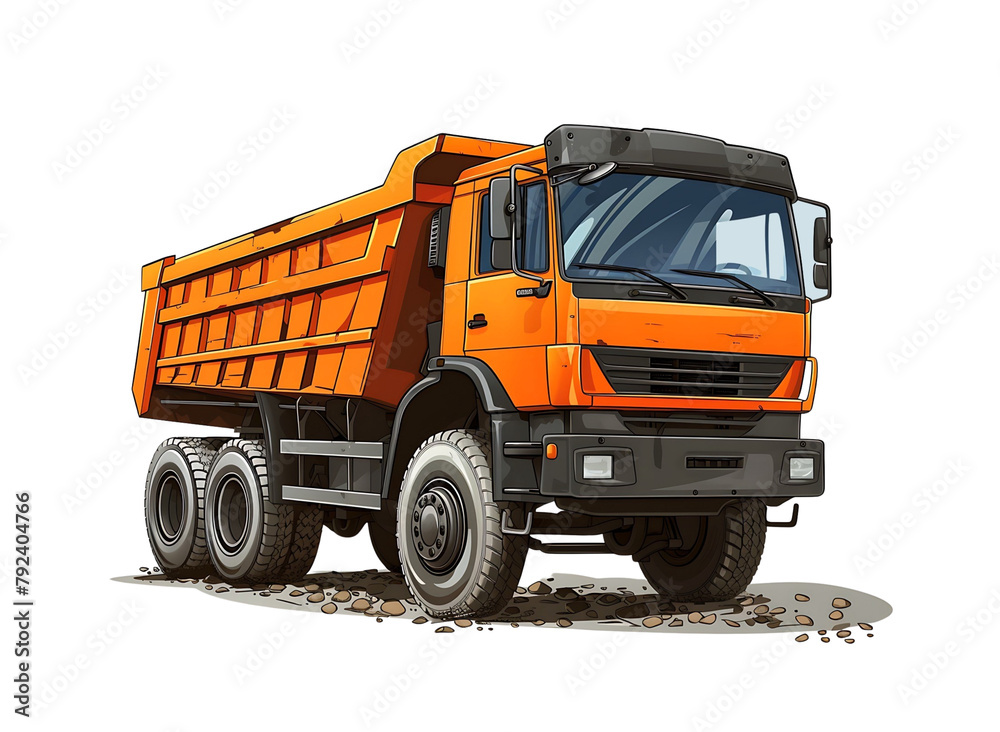 Loaded orange dump truck in cartoon style, vector clipart isolated on white. Generative AI Loaded orange dump truck in cartoon style, vector clipart isolated on white. Generative AI