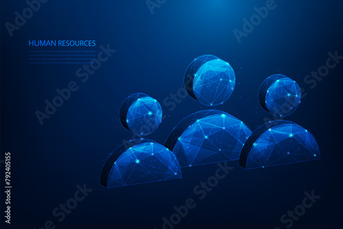 human resources and recruitment employment low poly wireframe on blue background. person icon job interview. vector illustration fantastic design .