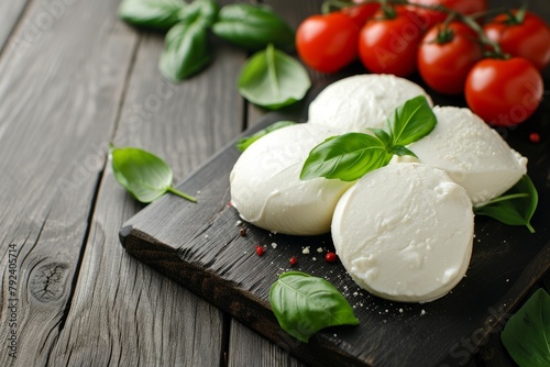 Selective focused mozzarella cheese on wooden background