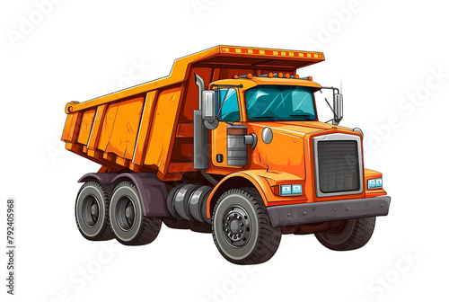 Loaded orange dump truck in cartoon style, vector clipart isolated on white. Generative AI