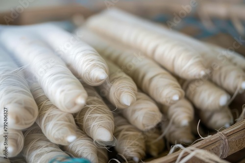 Silkworm pupa the source of silk thread in Thai sericulture photo
