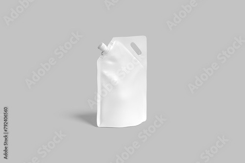 White blank foil food doy pack stand up pouch bag packaging with zipper, mockup template on isolated white background, 3d illustration