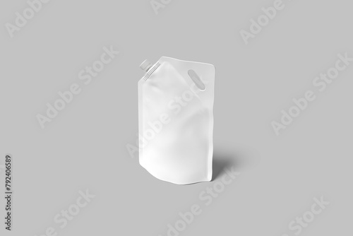 White blank foil food doy pack stand up pouch bag packaging with zipper, mockup template on isolated white background, 3d illustration