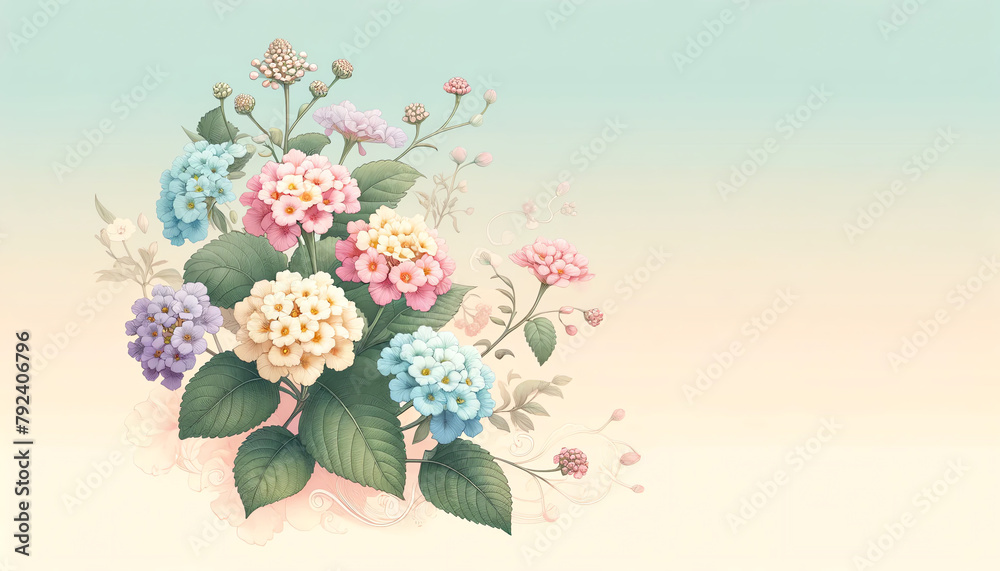 Image of soft pastel gradient background with Bigleaf Lantana Flowers Image of soft pastel gradient background with Bigleaf Lantana Flowers