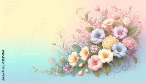 Image of soft pastel gradient background with Beauty Bush Flowers