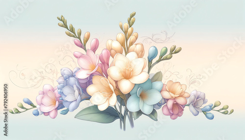 Image of soft pastel gradient background with Freesia Flowers