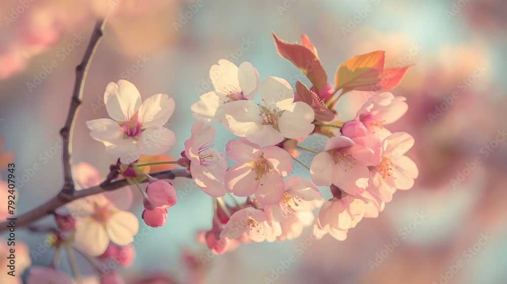 Flowers of the apple blossoms on a spring day. Generative AI