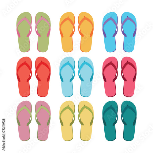 Seth's beach flip-flops. Colorful flip-flops. Summer beach shoes in cartoon style. Vector illustration
