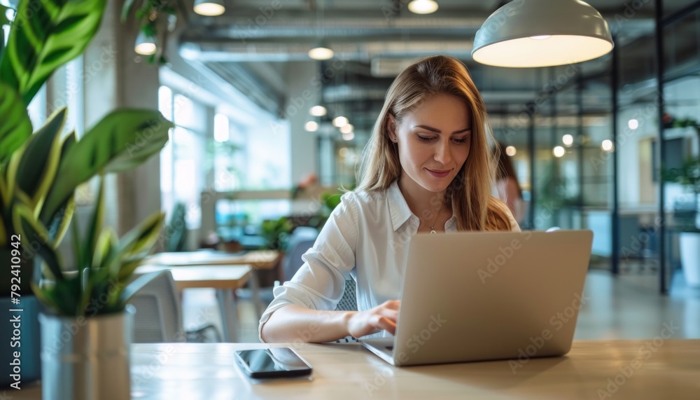 a woman is sitting at a table using a laptop computer a woman is sitting at a table using a laptop computer
