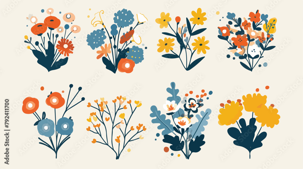 Set of Floral Designs Flat Icons in Editable style