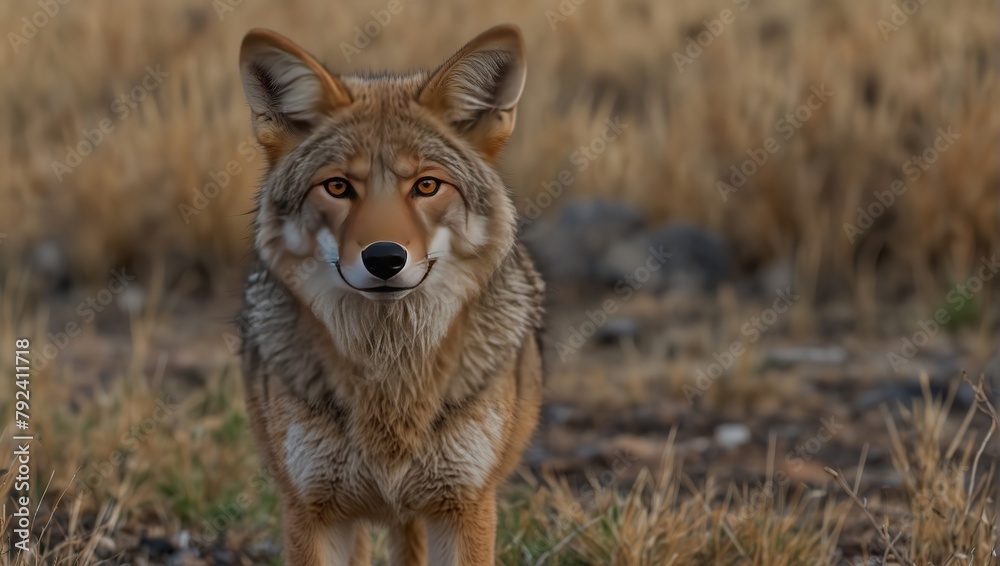 A vigilant Coyote (Canis latrans) at the Rocky Mountain Arsenal National Wildlife Refuge, located approximately 8 kilometres outside of Denver, Colorado, USA A vigilant Coyote (Canis latrans) at the Rocky Mountain Arsenal National Wildlife Refuge, located approximately 8 kilometres outside of Denver, Colorado, USA