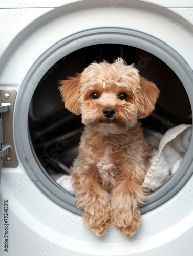 Maltipoo dog puppy inside the washing