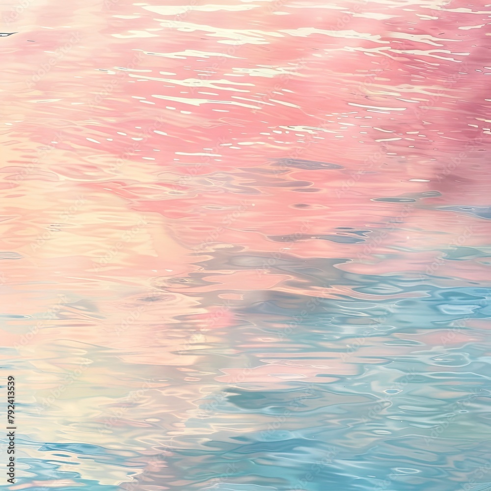 The image is a watercolor painting of pink and blue water with a light blue