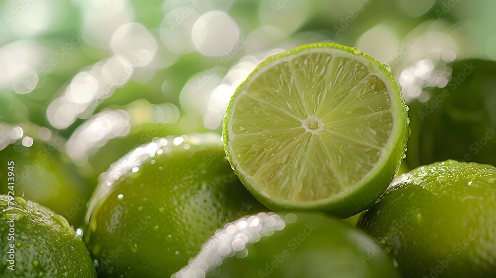 A pile of fresh limes, one of which has been cut to reveal its juicy interior. This photo gives off a fresh and wholesome feel. For Design, Background, Cover, Poster, Banner, PPT, KV design, Wallpaper A pile of fresh limes, one of which has been cut to reveal its juicy interior. This photo gives off a fresh and wholesome feel. For Design, Background, Cover, Poster, Banner, PPT, KV design, Wallpaper