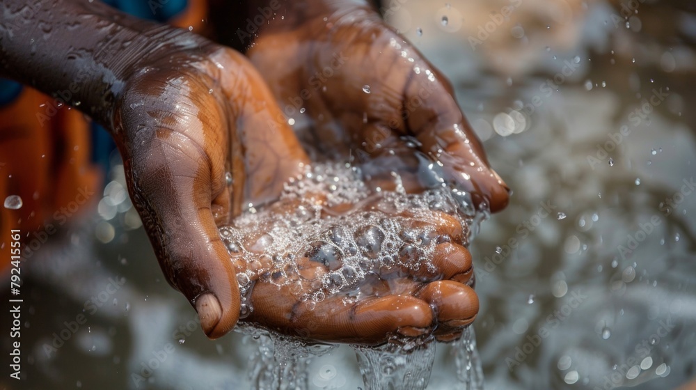 Fototapeta premium Closeup of a person washing their hands Simple activities like washing hands with soap and water can prevent the spread of various waterrelated diseases. This is especially important .