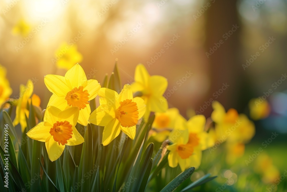 Sunlit springtime daffodils radiant in yellow