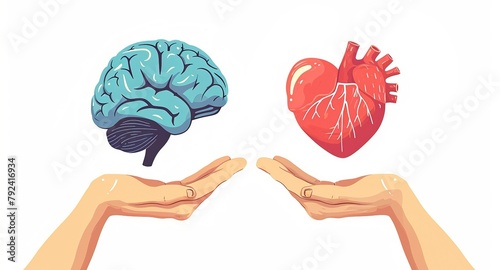 Brain or heart balance concept, conflict between emotions and rational thinking, soul and intelligence.