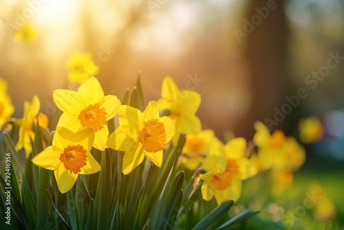 Sunlit springtime daffodils radiant in yellow photo