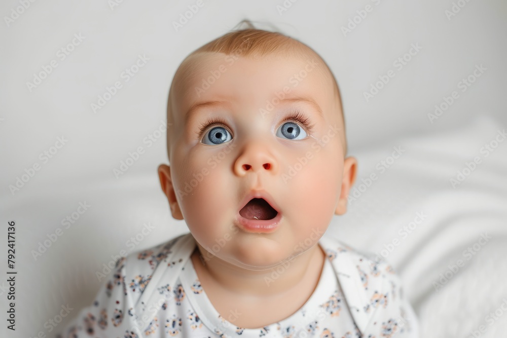 Surprised baby on white background