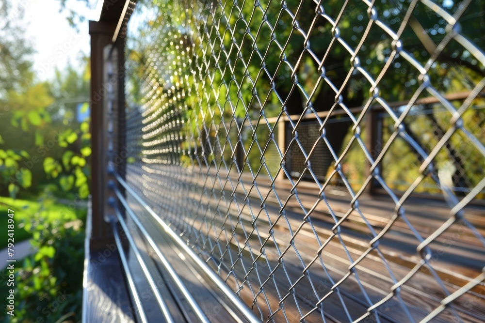 Terrace fencing metal railings filled with steel cable mesh Stainless steel wire fence Wooden park dance floor Terrace fencing metal railings filled with steel cable mesh Stainless steel wire fence Wooden park dance floor
