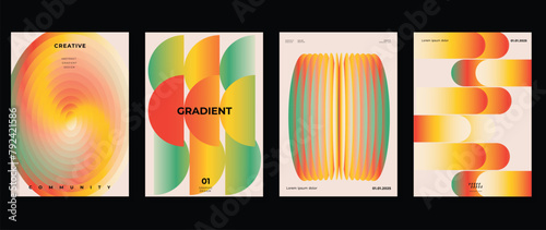 Abstract gradient background vector set. Minimalist style cover template with vibrant perspective 3d geometric prism shapes collection. Ideal design for social media, poster, cover, banner, flyer.