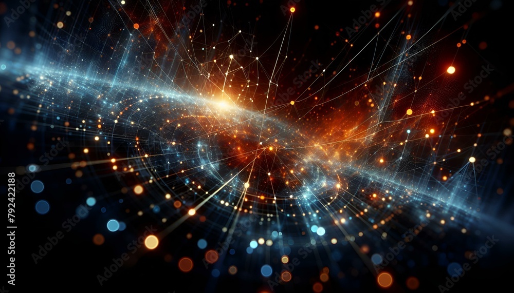 Obraz premium Swirling blue energy with glowing stars creates a magical space background