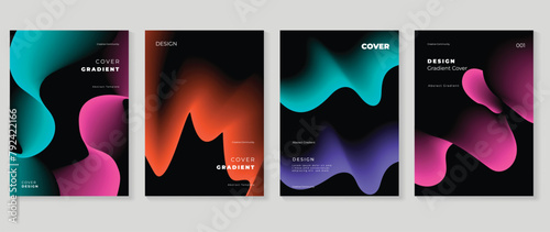 Abstract gradient background vector set. Minimalist style cover template with vibrant perspective 3d geometric prism shapes collection. Ideal design for social media, poster, cover, banner, flyer. photo